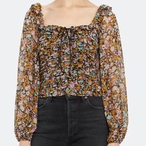 Free People Mabel Printed Blouse, Black, size L